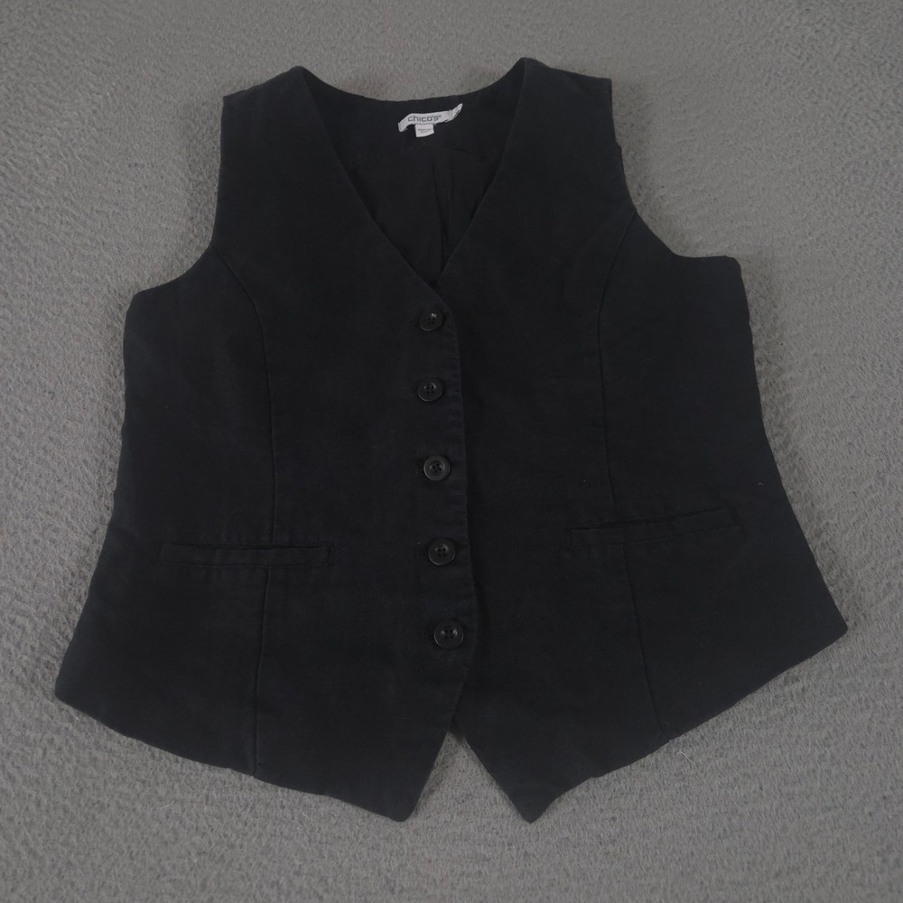 Chico's Vest Womens 0R 4R US Linen Shirt Button Front Waistcoat Sleeveless Lined